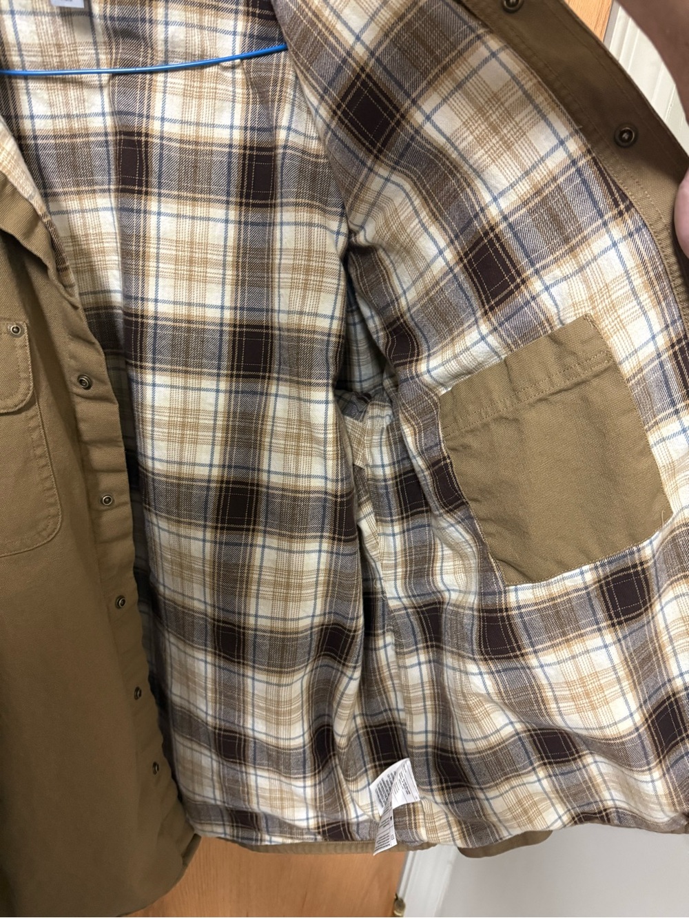 Carhartt Brown Canvas Shirt Jacket with Plaid Flannel Lining - Picture 4 of 7
